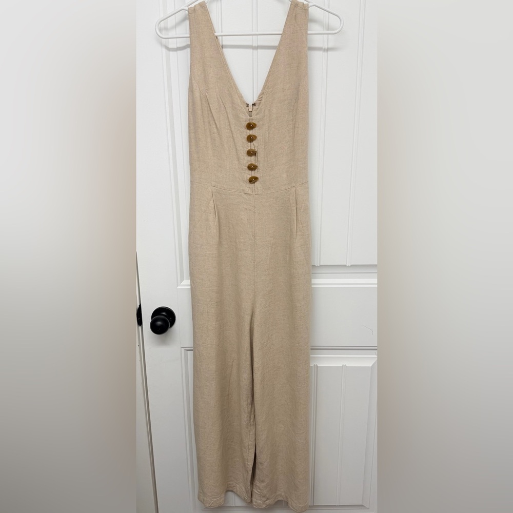Maeve by Anthropologie Linen-Blend Wide Leg Jumpsuit in Beige size 8 - Picture 2 of 10